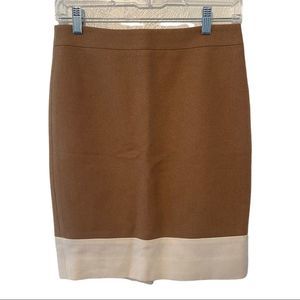 J. Crew the pencil skirt brown cream wool skirt size 0 NWOT